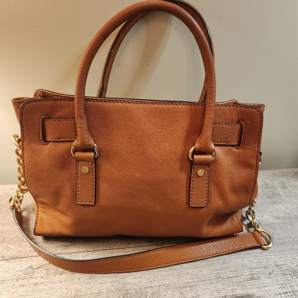 Michael Kors Hamilton Brown Saffiano Medium Satchel Shoulder Handbag Purse - Picture 6 of 13